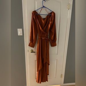 Satin copper maxi wrap dress